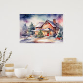 Waterverf kerstkunst poster (Keuken)