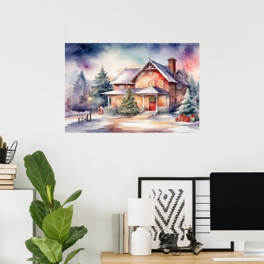 Waterverf kerstkunst poster (Thuiskantoor)