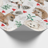 Waterverf Kerstlanddieren, Pinecones Cadeaupapier (Hoek)