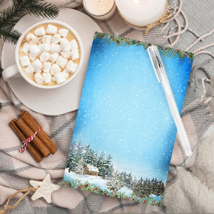 Waterverf kerstlandschap boscabine briefpapier