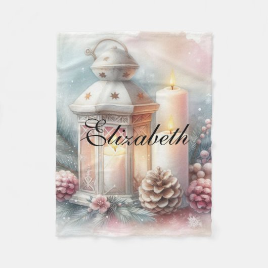  Waterverf kerstlantaarn en Ornamenten Fleece Deken (Voorkant)