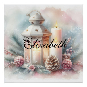 Waterverf kerstlantaarn en Ornamenten Perfect Poster