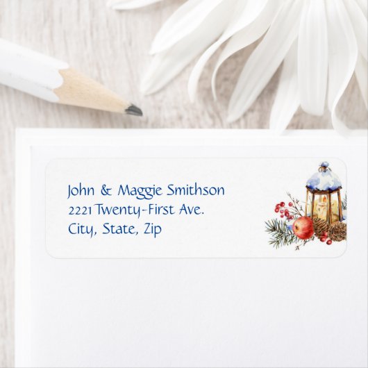 Waterverf Kerstlantaarn Pine Holly Apple Etiket (Insitu)