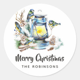 Waterverf kerstlantaarn ronde sticker