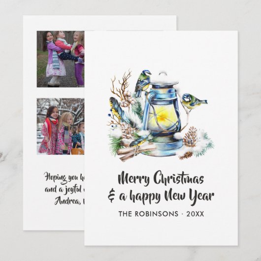 Waterverf kerstlantaarns fotocollage feestdagenkaart (Voorkant / Achterkant)