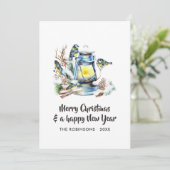 Waterverf kerstlantaarns fotocollage feestdagenkaart (Staand voorkant)