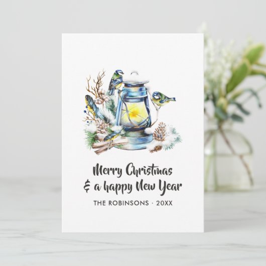 Waterverf kerstlantaarns fotocollage feestdagenkaart (Staand voorkant)