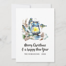 Waterverf kerstlantaarns fotocollage feestdagenkaart