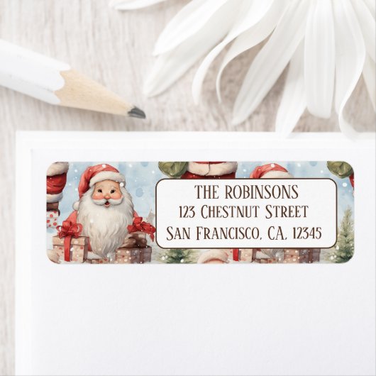Waterverf Kerstman 3- retouradres Etiket (Insitu)