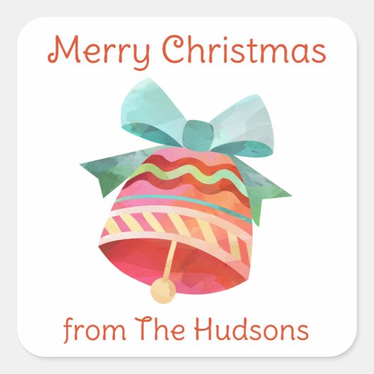 Waterverf kerstman Bell Gift Stickers (Voorkant)