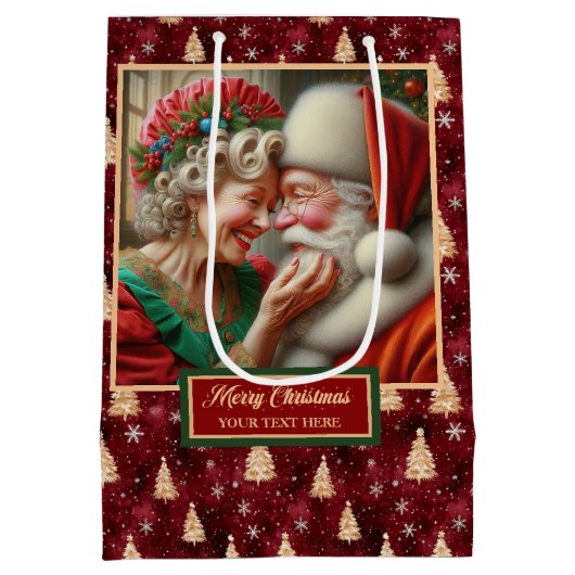 Waterverf Kerstman Classic Kerstcadeau Tas Medium Cadeauzakje (Achterkant)