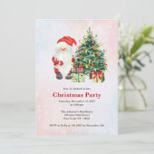 Waterverf kerstman en kerstboom met geschenken kaart (Staand voorkant)