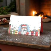 Waterverf Kerstman en kerstcadeaus Plaatskaartje