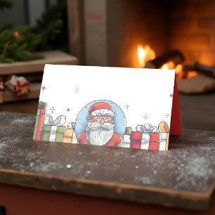 Waterverf Kerstman en kerstcadeaus Plaatskaartje