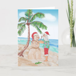 Waterverf Kerstman en zandige sneeuwman Kerstmis Kaart