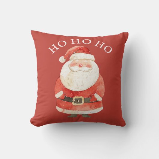 Waterverf Kerstman HO HO HO Schattige Kerst Rode Kussen (Voorkant)