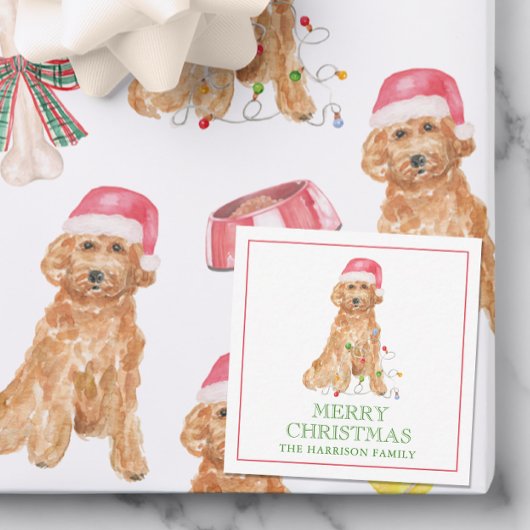 Waterverf Kerstman Hond Cadeauverblijf Notitiekaartje