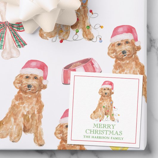 Waterverf Kerstman Hond Cadeauverblijf Notitiekaartje