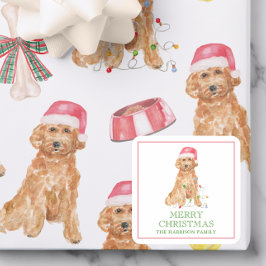 Waterverf Kerstman Hond Cadeauverblijf Vierkante Sticker