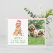 Waterverf Kerstman Hond Foto Feestdagenkaart (Staand voorkant)