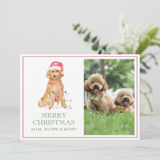 Waterverf Kerstman Hond Foto Feestdagenkaart (Staand voorkant)