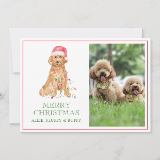 Waterverf Kerstman Hond Foto Feestdagenkaart (Voorkant)