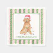 Waterverf Kerstman Hond Gepersonaliseerd Servet (Voorkant)