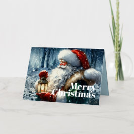 Waterverf Kerstman in Snowy Forest verijdeld Folie Feestdagenkaart