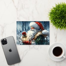 Waterverf Kerstman in Snowy Forest verijdeld Folie Feestdagenkaart