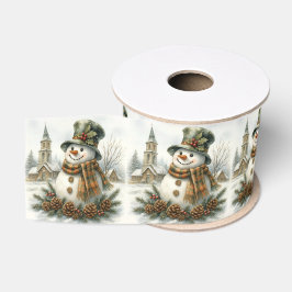 Waterverf Kerstman Kerst Sneeuwman Knus Winter Vak Grosgrain Lint