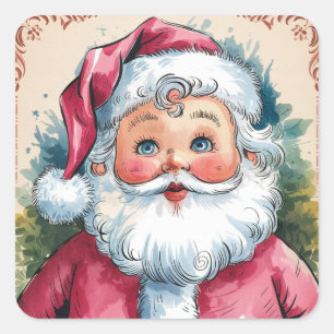  Waterverf Kerstman Kerst Vierkante Sticker