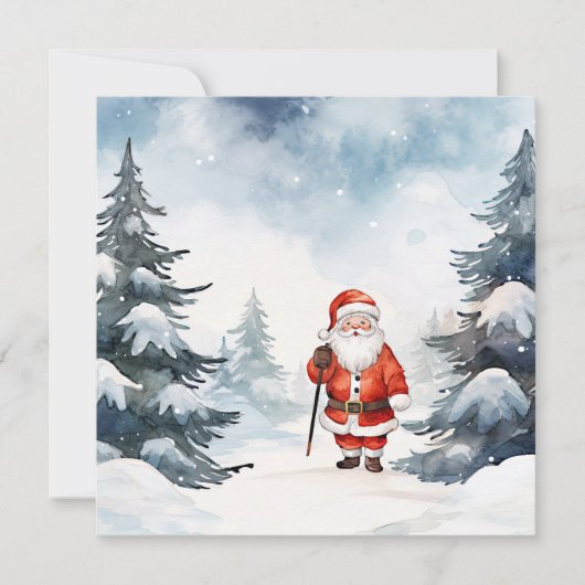Waterverf Kerstman Kerstkaart (Voorkant)
