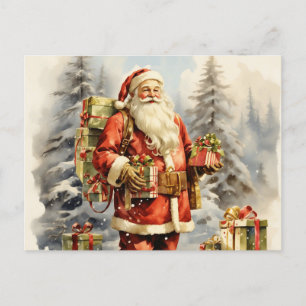 Waterverf Kerstman met Cadeaus Feestdagenkaart