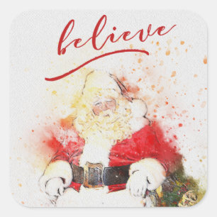 Waterverf kerstman met geloof kalligrafie vierkante sticker