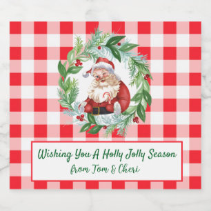 Waterverf Kerstman Rood Geruit Jolly Kerstmis LG Likeurfles Etiket