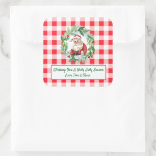 Waterverf Kerstman Rood Geruit Jolly Kerstmis LG Vierkante Sticker
