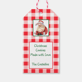 Waterverf Kerstman Rood Geruit KERSTKOEKJES Cadeaulabel