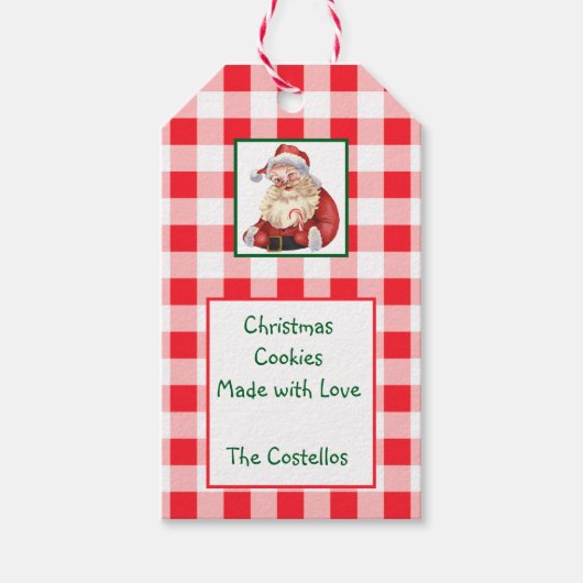 Waterverf Kerstman Rood Geruit KERSTKOEKJES Cadeaulabel (Voorkant)