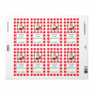 Waterverf Kerstman Rood Geruit KERSTKOEKJES Etiket