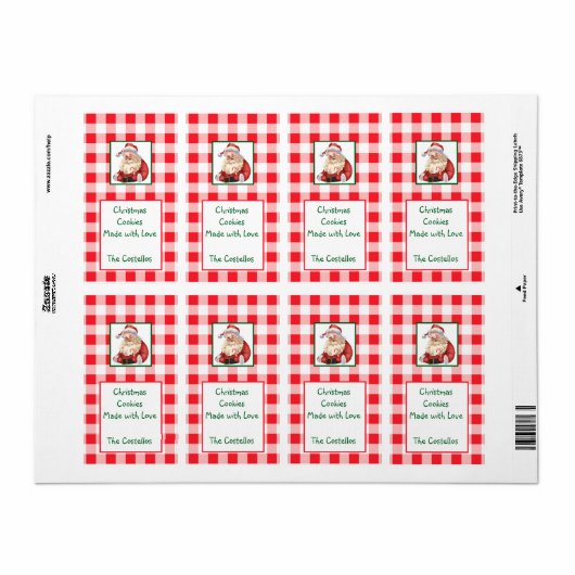 Waterverf Kerstman Rood Geruit KERSTKOEKJES Etiket (Full Sheet)