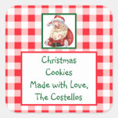 Waterverf Kerstman Rood Geruit KOEKJES Vierkante Sticker (Voorkant)