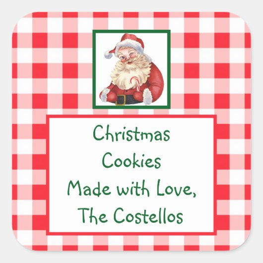 Waterverf Kerstman Rood Geruit KOEKJES Vierkante Sticker (Voorkant)
