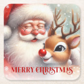 Waterverf Kerstman Rudolph Kerstmis Onderzetters (Voorkant)
