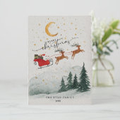 Waterverf Kerstman slee rendier Kerstmis Feestdagenkaart (Staand voorkant)