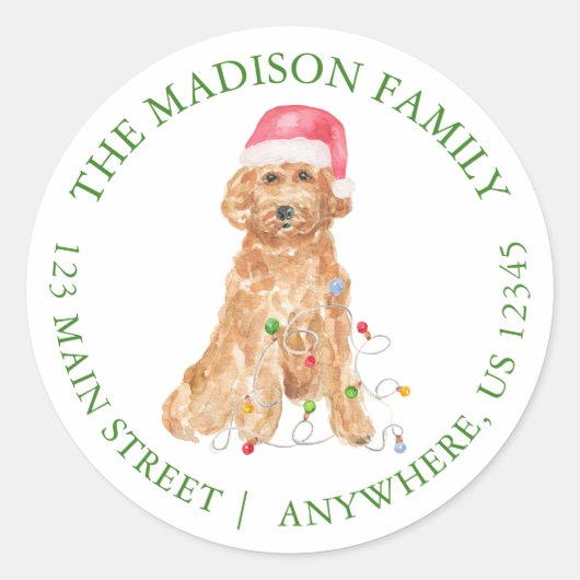 Waterverf Kerstman Terug Adres Ronde Sticker (Voorkant)