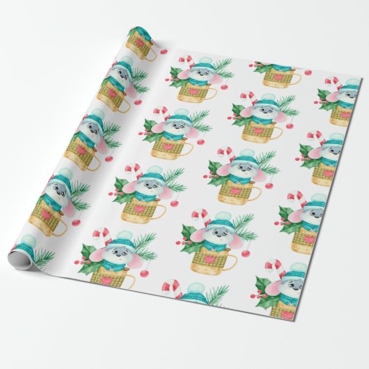 Waterverf kerstmankunst voor kinderen cadeaupapier (Uitgerold)