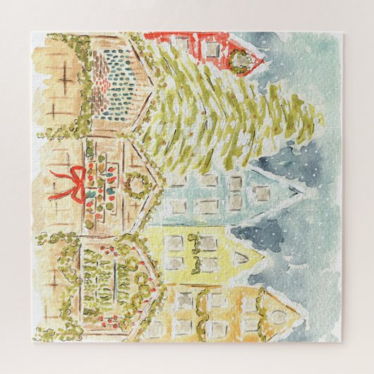 Waterverf kerstmarkt in Duitsland Jigzaag Puzzle Legpuzzel (Horizontaal)