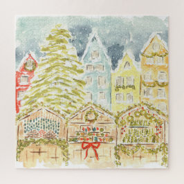 Waterverf kerstmarkt in Duitsland Jigzaag Puzzle Legpuzzel