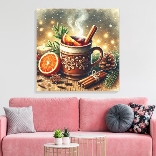  Waterverf Kerstmarkt Mulled Wine Canvas Afdruk (Insitu (Woonkamer))