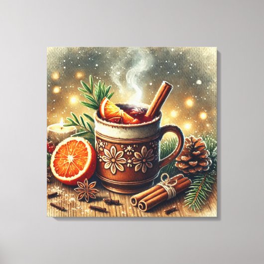  Waterverf Kerstmarkt Mulled Wine Canvas Afdruk (Voorkant)